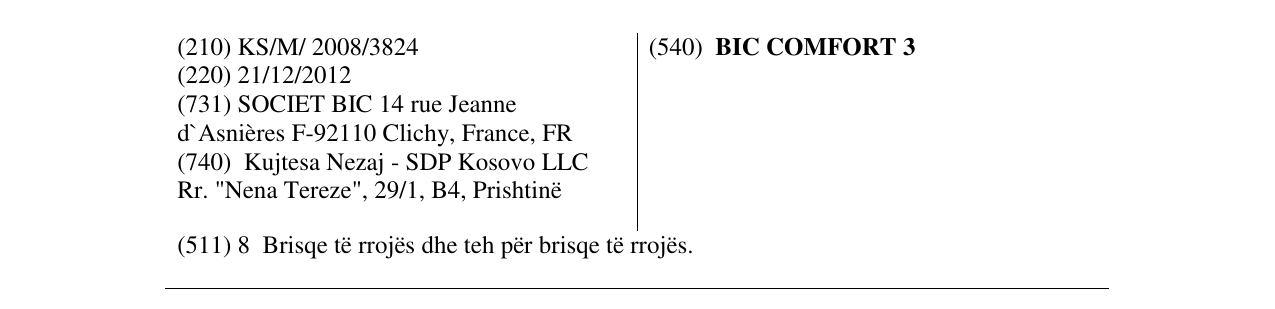 Zëri i markës BIC COMFORT 3 në buletin