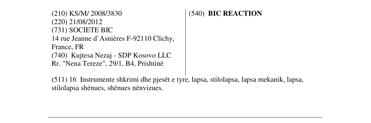 Zëri i markës BIC REACTION në buletin