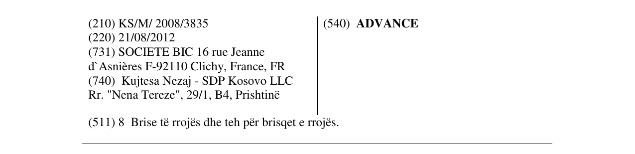 Zëri i markës ADVANCE në buletin