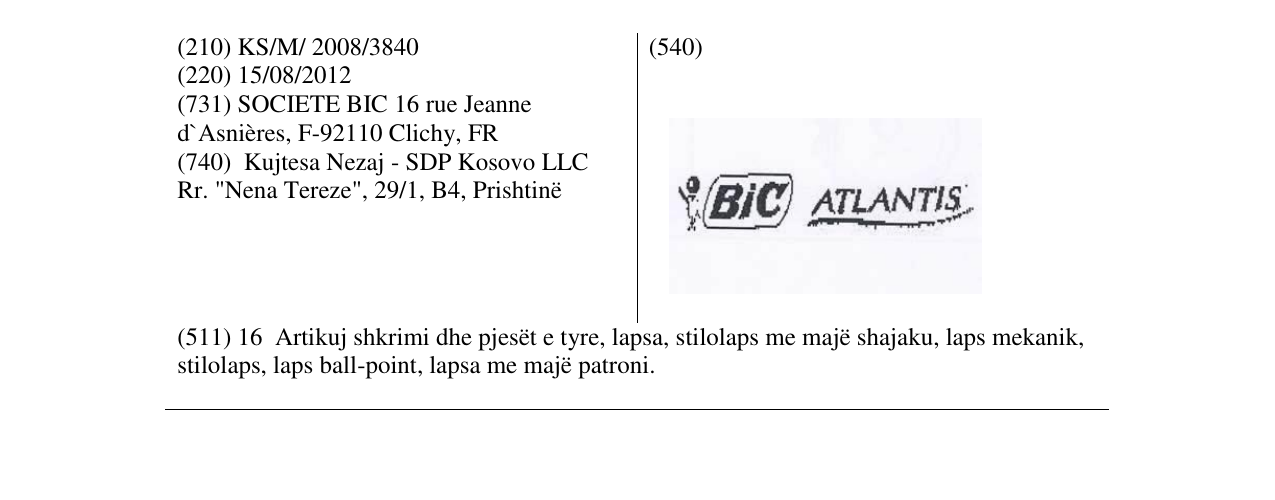 Zëri i markës BiC ATLANTIS në buletin