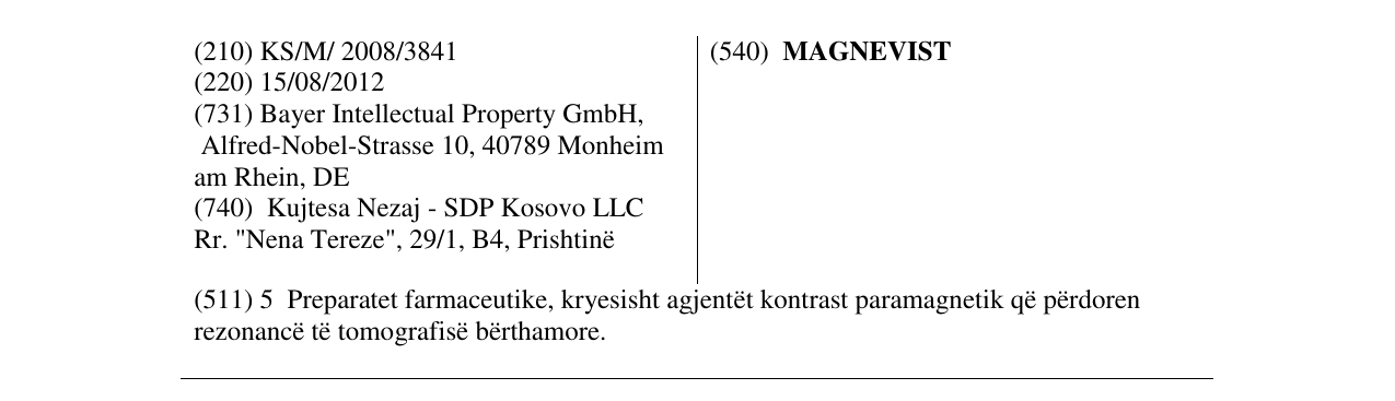 Zëri i markës MAGNEVIST në buletin