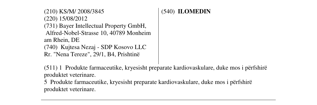 Zëri i markës ILOMEDIN në buletin