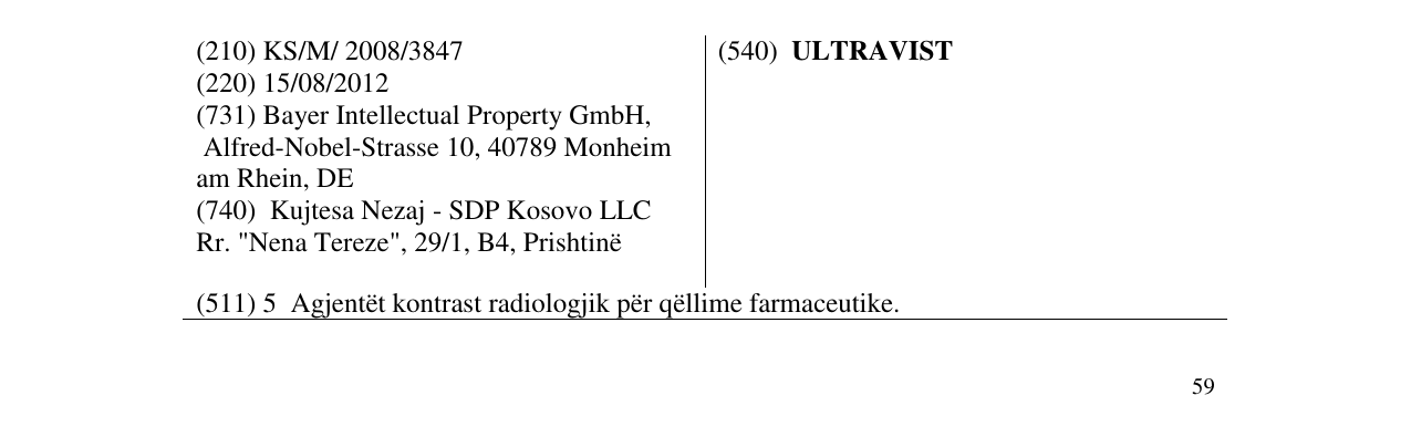 Zëri i markës ULTRAVIST në buletin