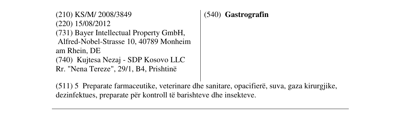 Zëri i markës Gastrografin në buletin