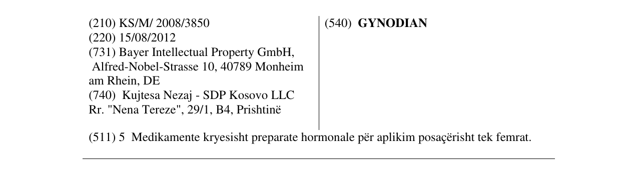 Zëri i markës GYNODIAN në buletin