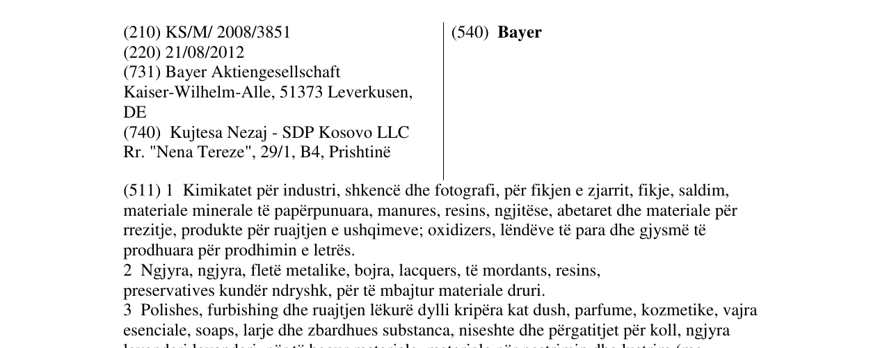 Zëri i markës Bayer në buletin