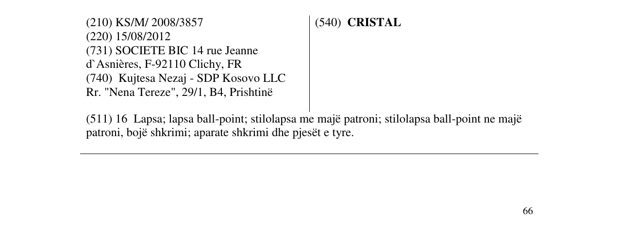 Zëri i markës CRISTAL në buletin