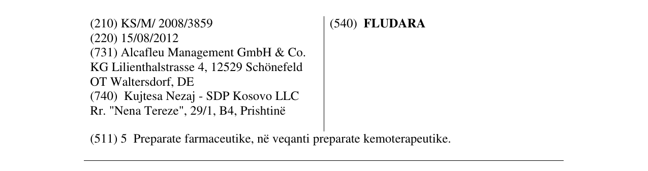 Zëri i markës FLUDARA në buletin