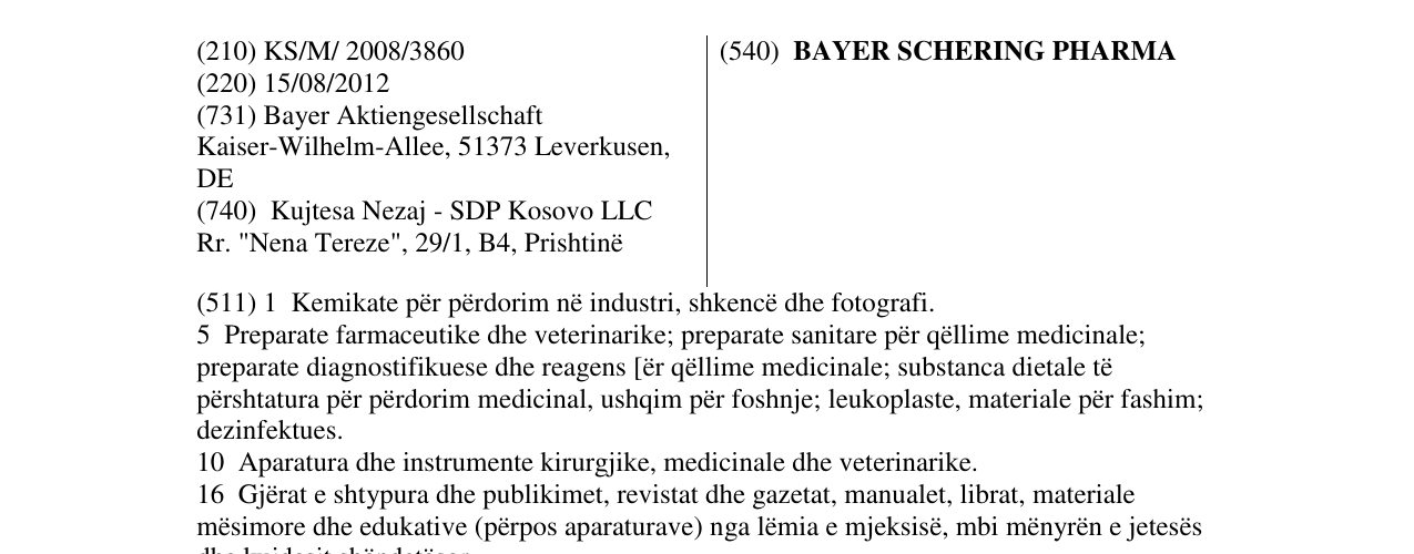 Zëri i markës BAYER SCHERING PHARMA në buletin