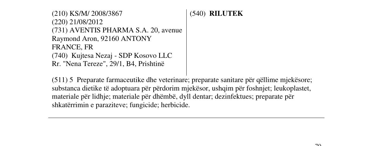 Zëri i markës RILUTEK në buletin
