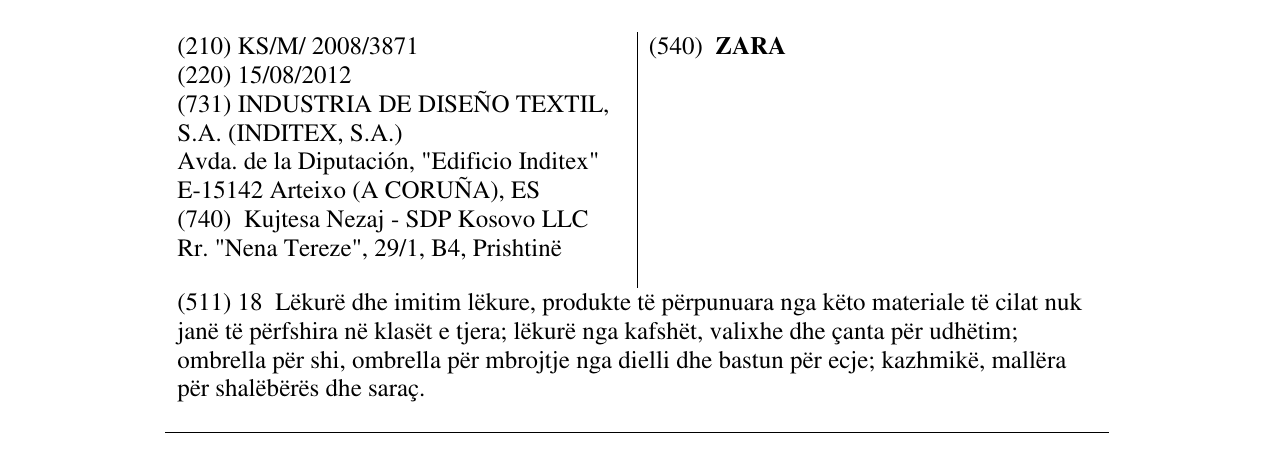 Zëri i markës ZARA në buletin
