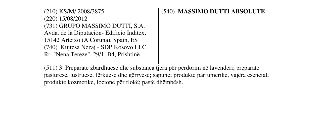 Zëri i markës MASSIMO DUTTI ABSOLUTE në buletin