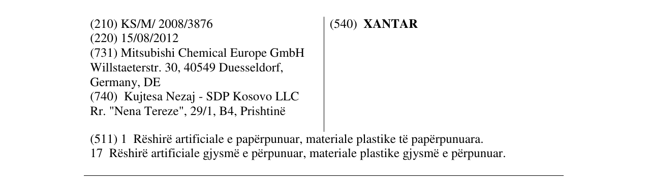 Zëri i markës XANTAR në buletin
