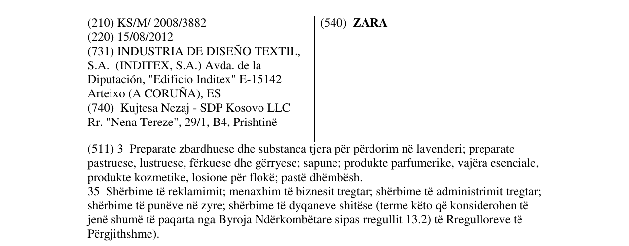 Zëri i markës ZARA në buletin