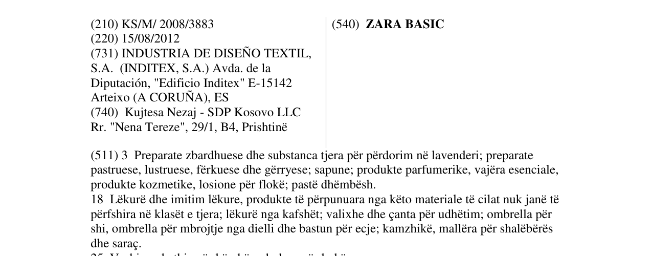 Zëri i markës ZARA BASIC në buletin