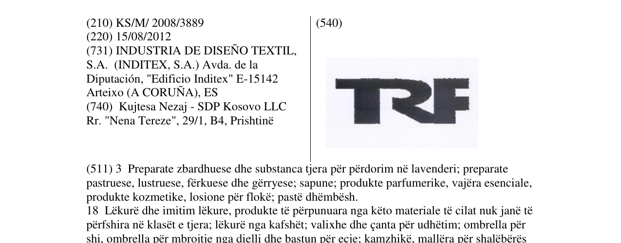 Zëri i markës TRF në buletin