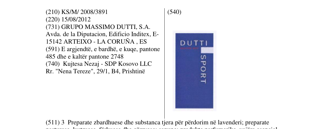 Zëri i markës DUTTI SPORT në buletin