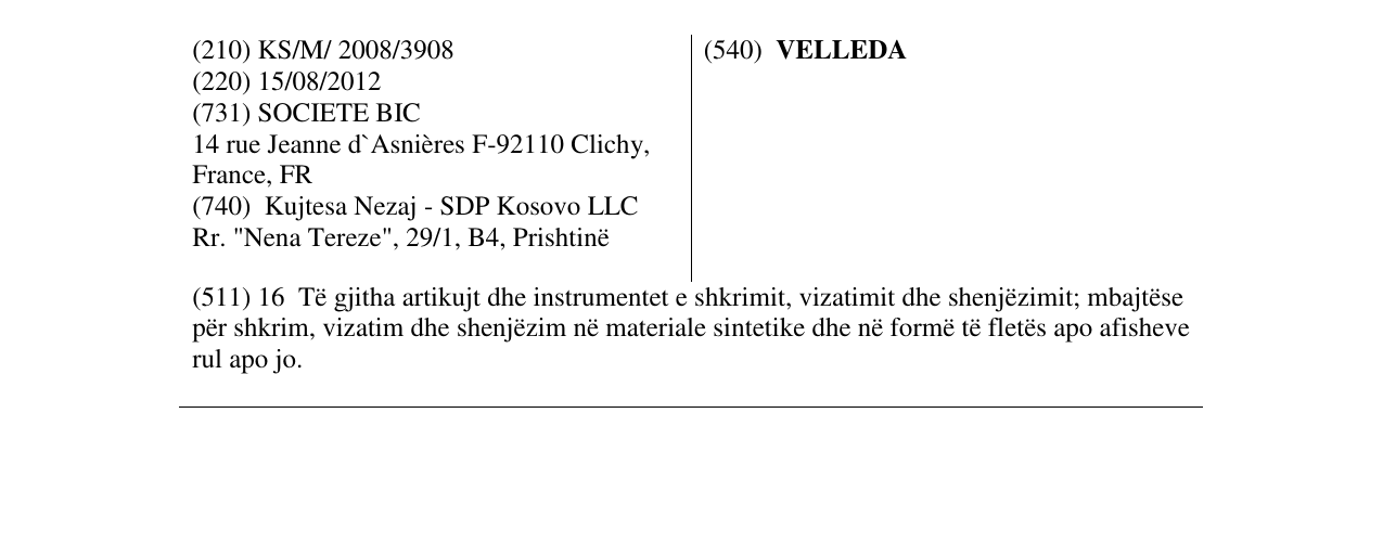 Zëri i markës VELLEDA në buletin