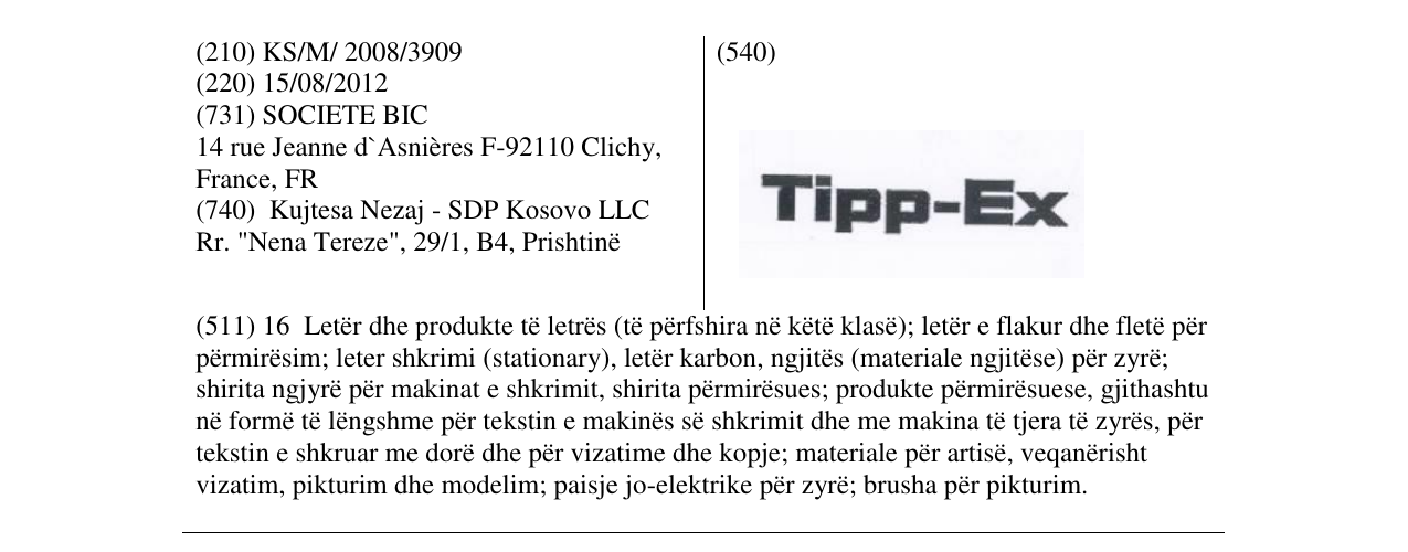 Zëri i markës Tipp-Ex në buletin