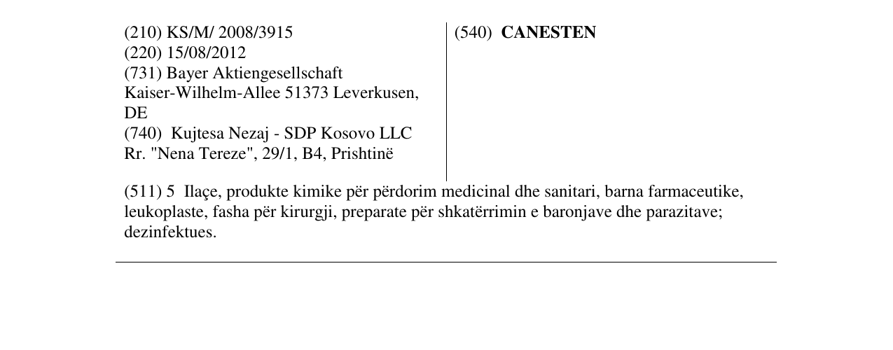 Zëri i markës CANESTEN në buletin