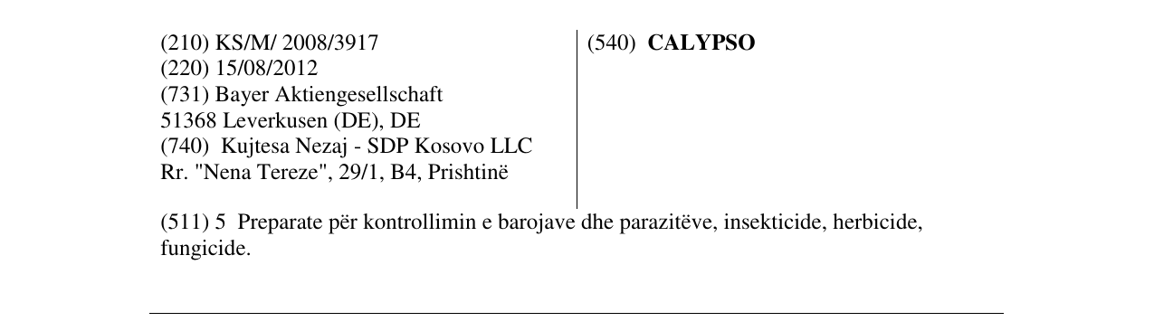 Zëri i markës CALYPSO në buletin