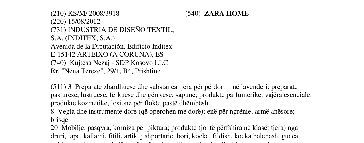 Zëri i markës ZARA HOME në buletin