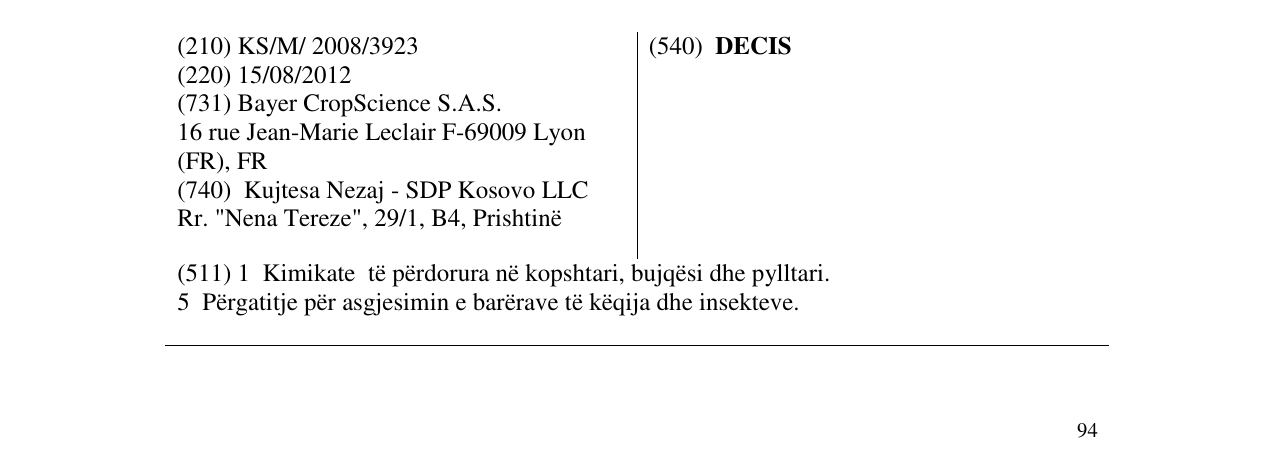 Zëri i markës DECIS në buletin