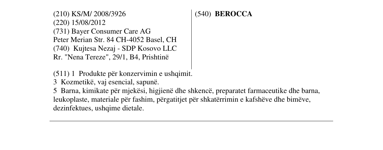 Zëri i markës BEROCCA në buletin