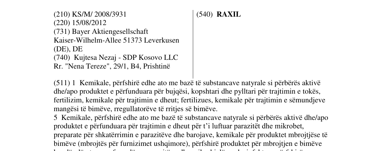 Zëri i markës RAXIL në buletin