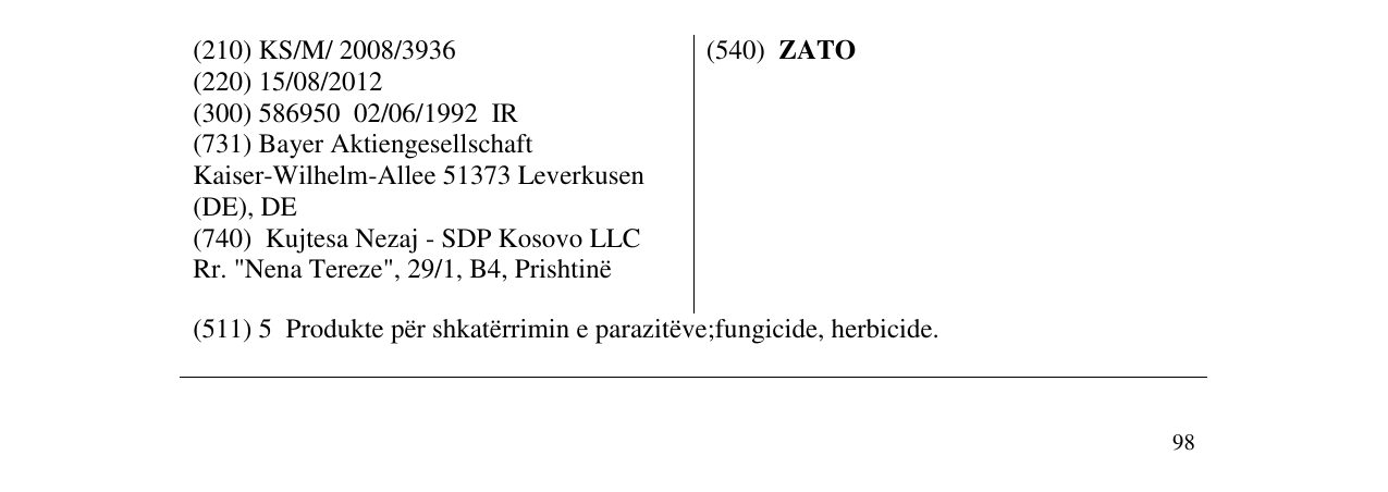 Zëri i markës ZATO në buletin
