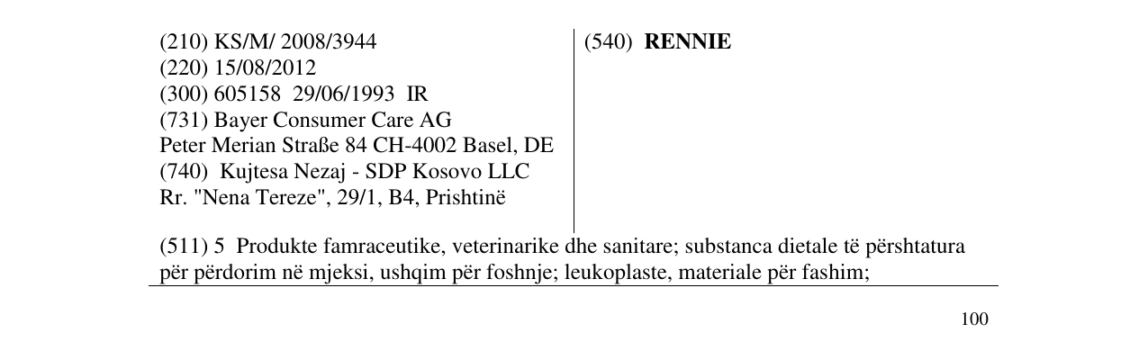 Zëri i markës RENNIE në buletin