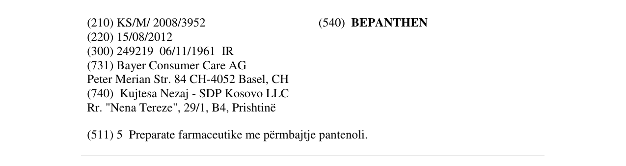 La voce del marchio BEPANTHEN nel bollettino
