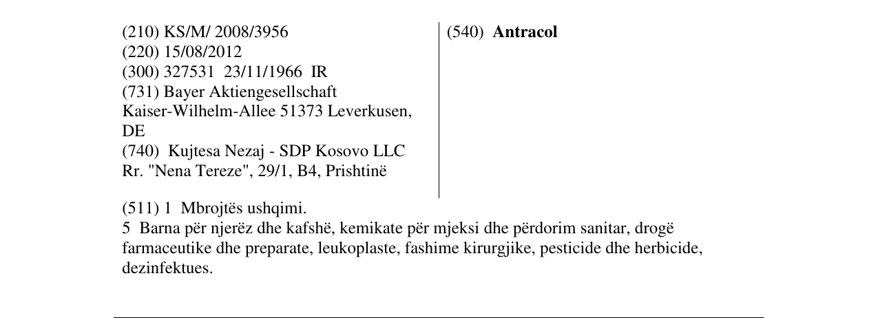 Zëri i markës Antracol në buletin