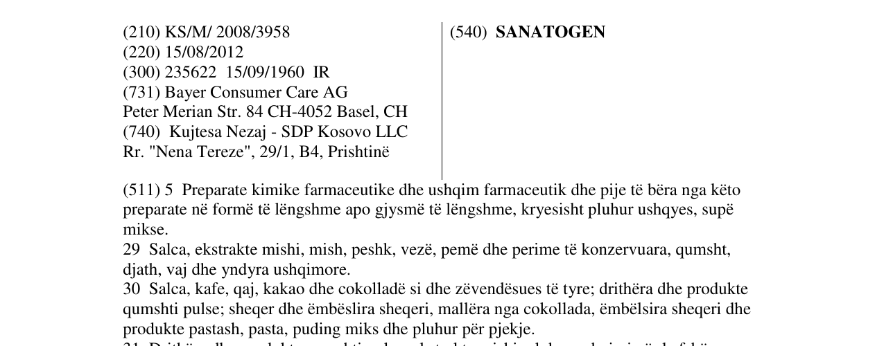 Zëri i markës SANATOGEN në buletin