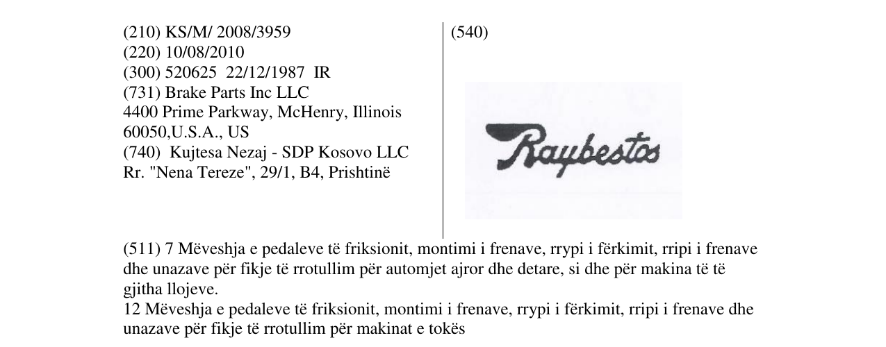 Zëri i markës Raybestos në buletin