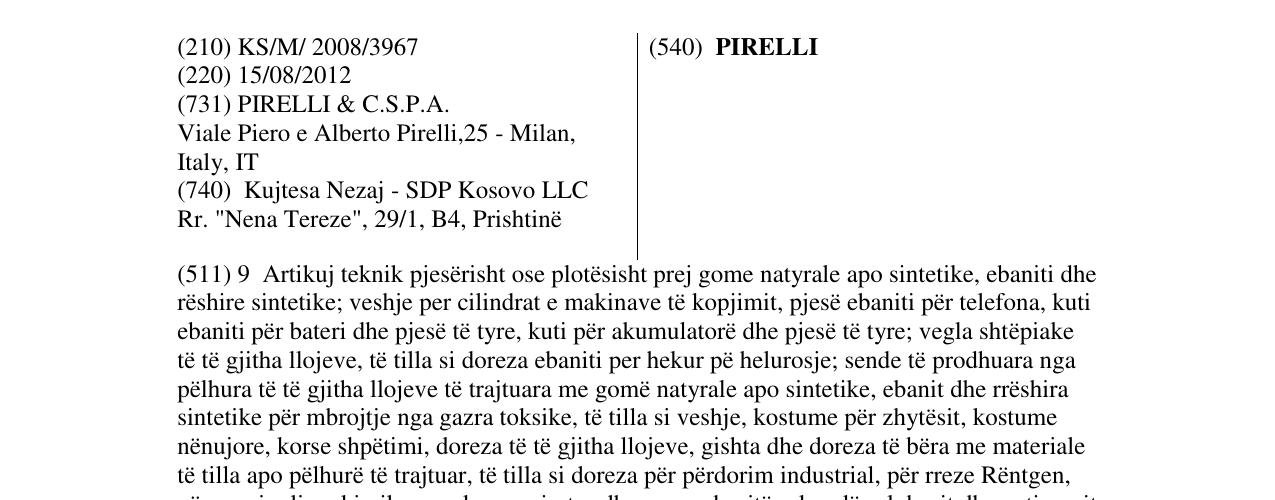 Zëri i markës PIRELLI në buletin