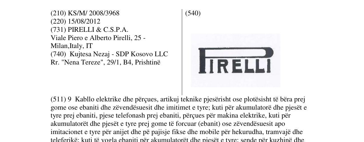 Zëri i markës PIRELLI në buletin