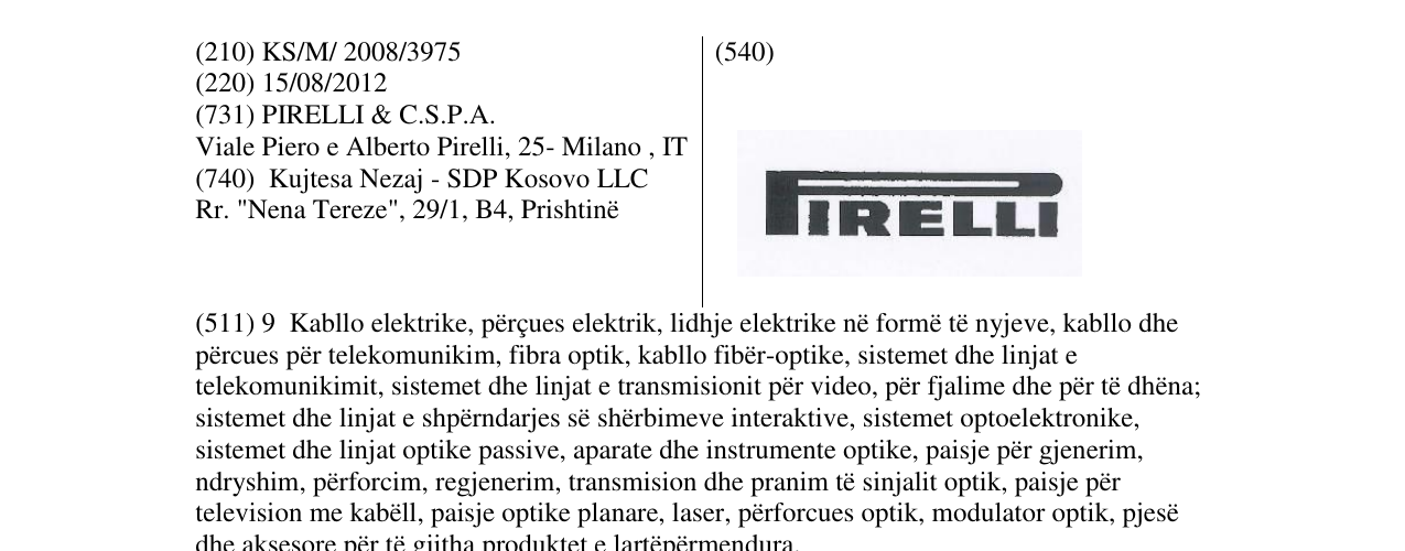 Zëri i markës PIRELLI në buletin