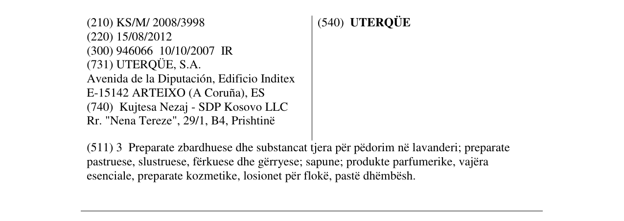 Zëri i markës UTERQÜE në buletin