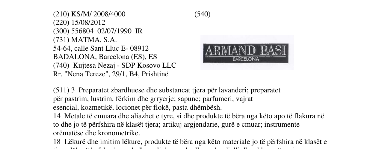 Zëri i markës ARMAND BASI BARCELONA në buletin