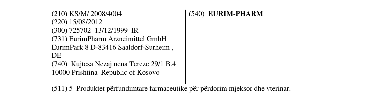 Zëri i markës EURIM-PHARM në buletin