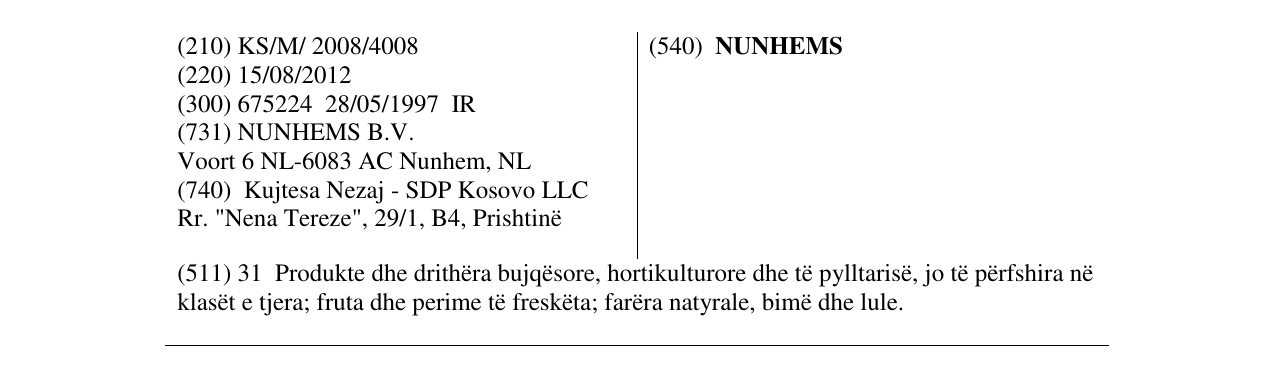 Zëri i markës NUNHEMS në buletin