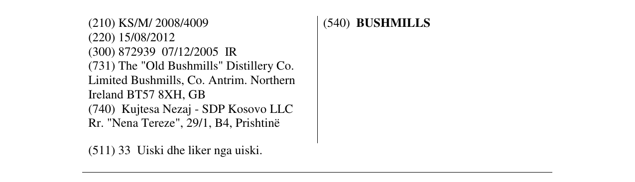 Zëri i markës BUSHMILLS në buletin
