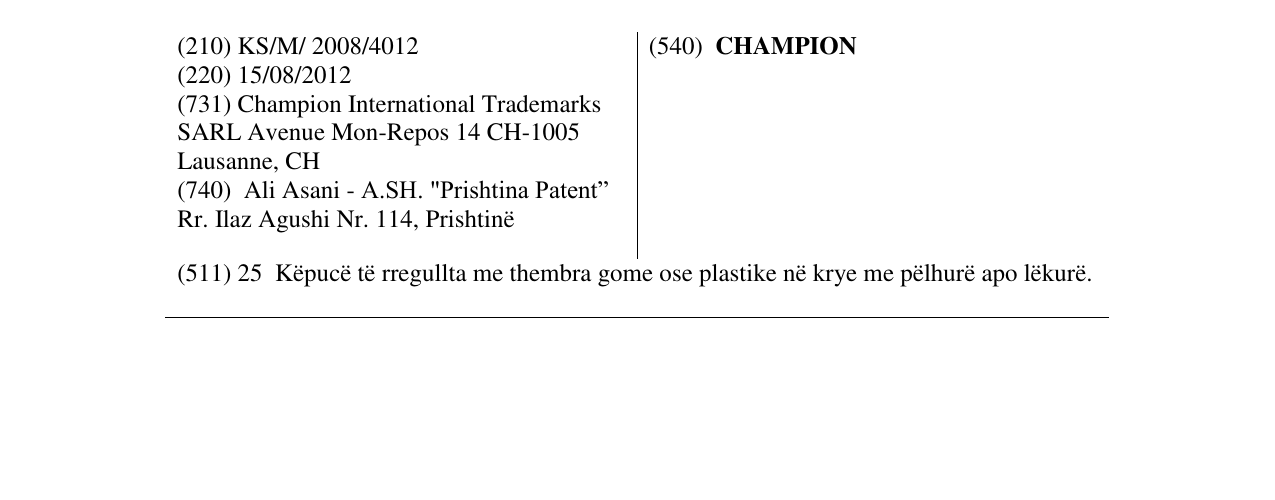 Zëri i markës CHAMPION në buletin