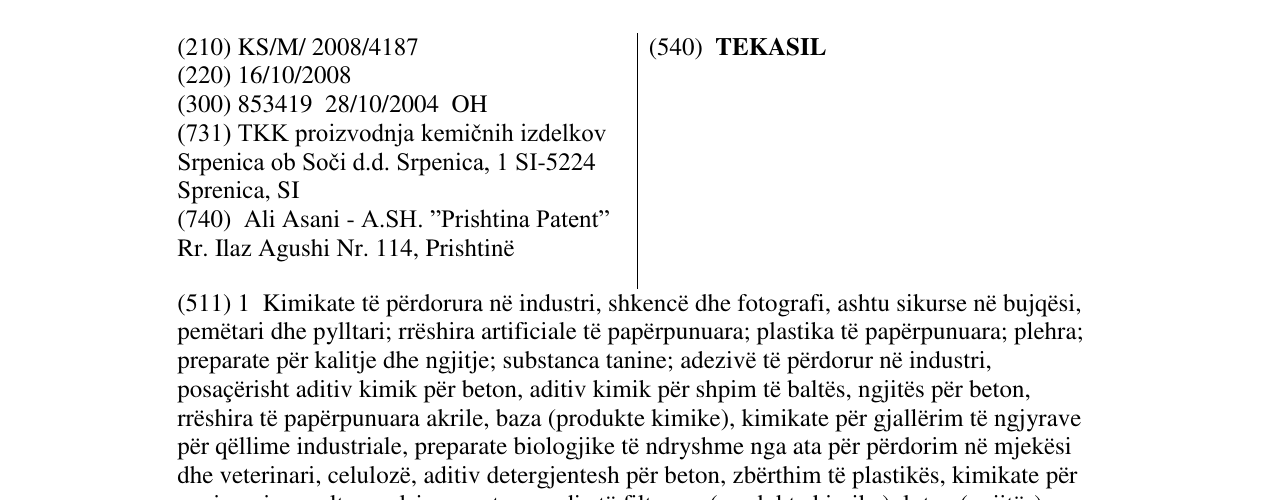 Zëri i markës TEKASIL në buletin
