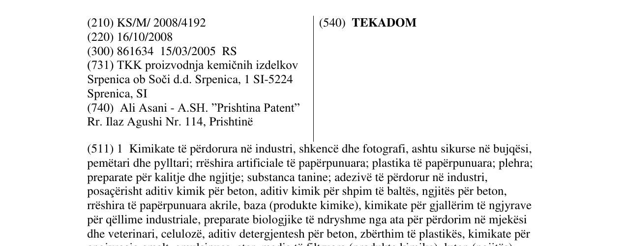 Zëri i markës TEKADOM në buletin