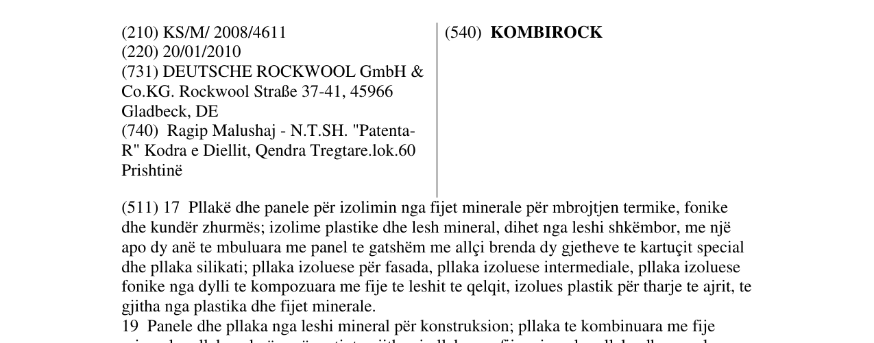Zëri i markës KOMBIROCK në buletin