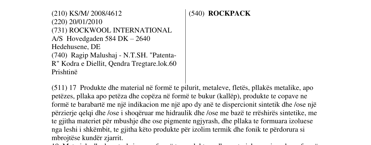 The entry of the trademark ROCKPACK in the bulletin