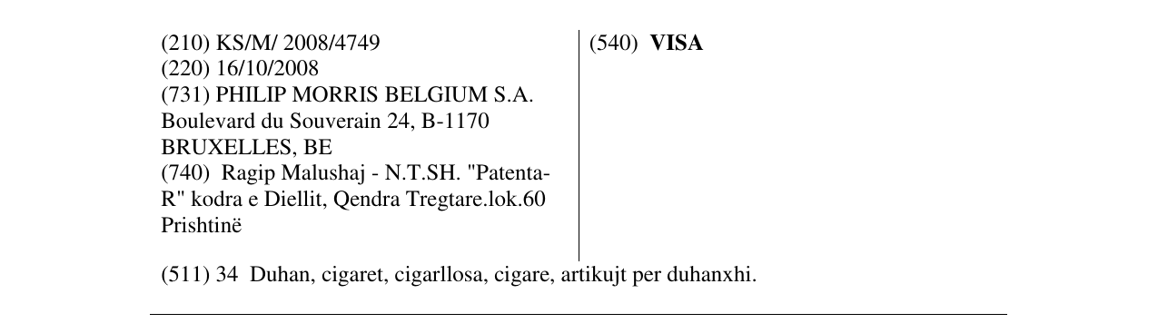 Zëri i markës VISA në buletin