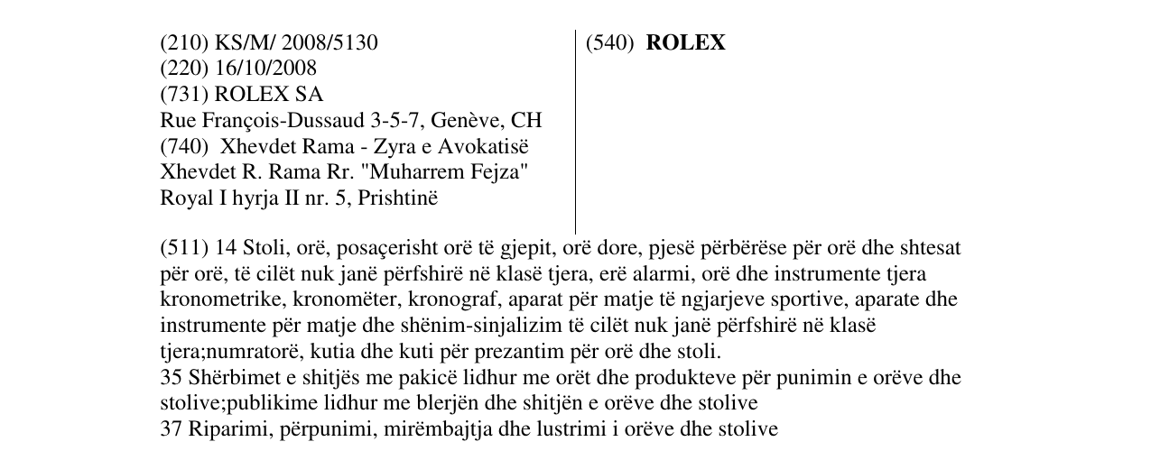 Zëri i markës ROLEX në buletin